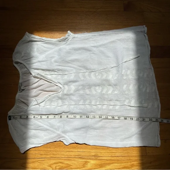 Madewell Cream Geometric Embroidered Short Sleeve Blouse‎ With Tie Tassels Small - Picture 6 of 7